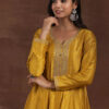 Mustard Embroidered Silk Blend A-Line Kurta With Palazzos & Dupatta