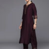 Burgundy Solid Silk Blend Straight Kurta With Trousers