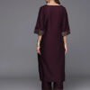 Burgundy Solid Silk Blend Straight Kurta With Trousers